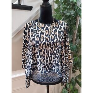 Chico's Travelers Collection Cheetah Print Round Neck Top Blouse Size 1P Medium